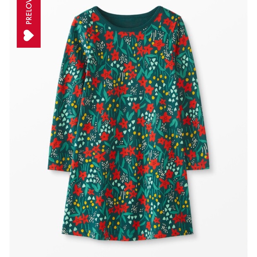 Hanna Andersson Floral Dress Green and Red Size 8